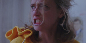 Blick in ein angstverzerrtes Gesicht: Still aus dem Film „The Scary of Sixty-First“