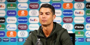 Der Fußballstar Cristiano Ronaldo bei einer Pressekonferenz bei der EM am 14. Juni 2021