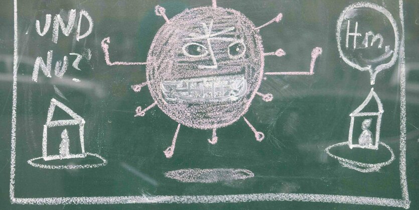 Coronavirus auf einer Schultafel gemalt