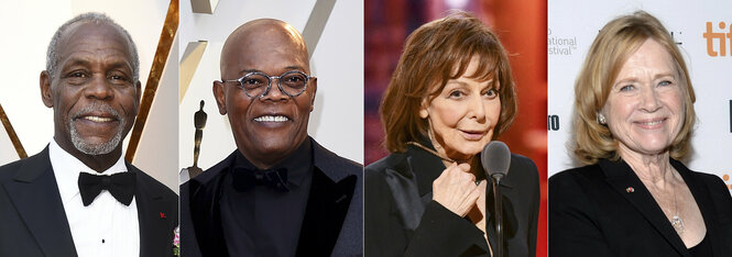 Die Kombo zeigt Danny Glover, (l-r), Samuel L. Jackson, Elaine May und Liv Ullmannm,