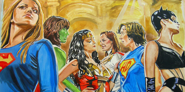 Eine Gruppe verschiedener Superheldinnen (gezeichnet)