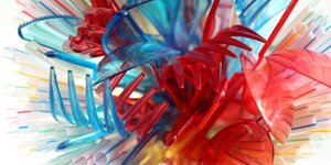 Plastikbesteck farbig mit Trinkhalmen