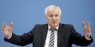 Horst Seehofer gestikuliert auf der Bundespressekonferenz