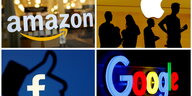 Die Logos von Amazon, Apple, Facebook und Google