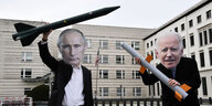 Protestt mit Papp-Gesichtern von Biden und Putin und Atomwaffen