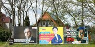 Wahlplakate zur Landtagswahl in Sachsen-Anhalt von CDU, FDP und SPD am Straßenrand