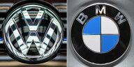 Die Logos der Automobilhersteller VW und BMW