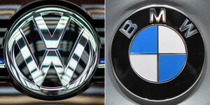 Die Logos der Automobilhersteller VW und BMW