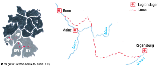Eine grafische Darstellung des Limes-Verlauf in Deutschland