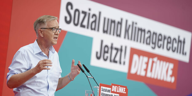 Dietmar Bartsch bei seiner Rede während des Bundesparteitags der Linken