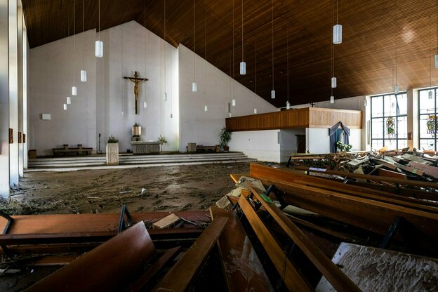 Eine Kirche in Ahrbrück wurde von den Wassermassen verwüstet