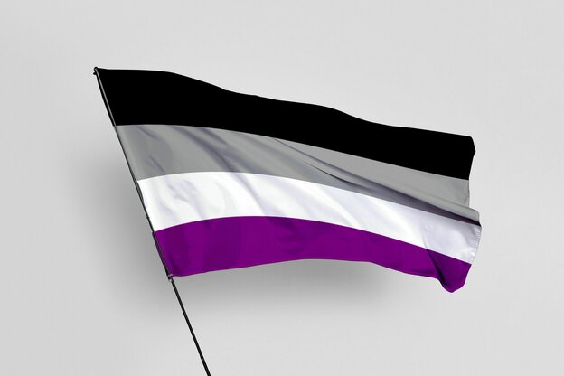 Flagge mit Querstreifen Schwarz grau weiss lila
