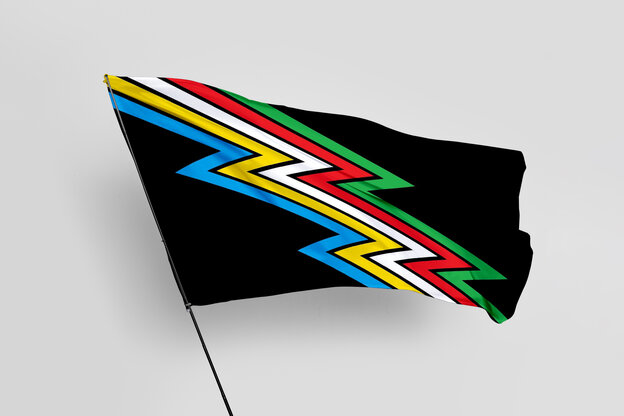 Schwarze Flagge mit Zick-Zack-Regenbogen