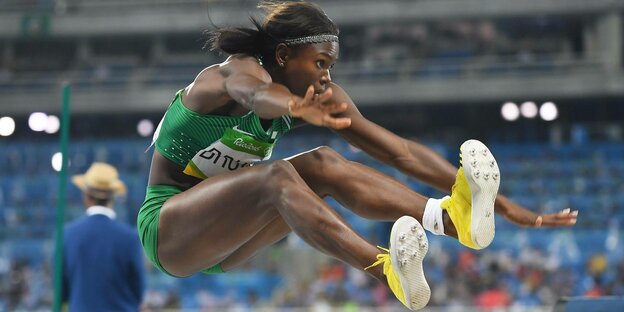 Weitenjagd im Schatten der olympischen Ringe? Nicht für Ese Brume aus Nigeria.