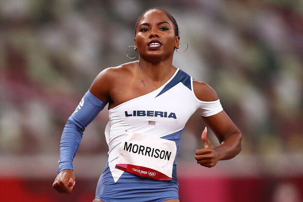 Sprinterin Ebony Morrison während einem Rennen. Sprinterin Ebony Morrison während einem Rennen.