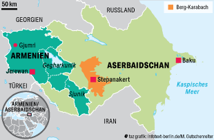 Karte von Aserbaidschan und Armenien