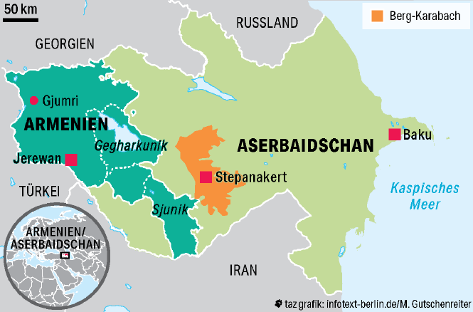 Karte von Aserbaidschan und Armenien