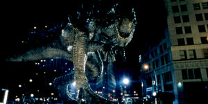 Das Filmmonster Godzilla im Angriffsmodus