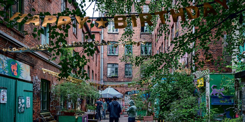 Grüner Hinterhof: Blick in das Gängeviertel in Hamburg