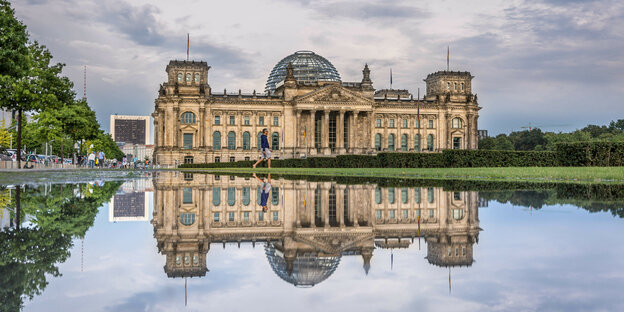 Reichstag spiegelt sich im Wasser