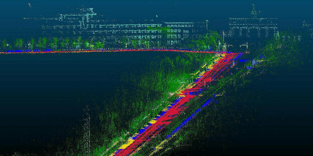 Fotorealistishe 3D Aufnahme, verschiedene Farbströme zeigen Verkehr