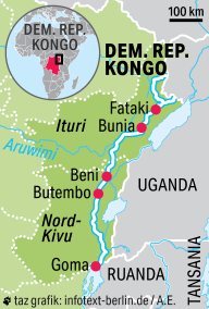 Eine Karte der Provinzen Ituri und Nord-Kivu in der D.R. KOngo