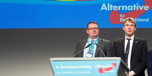 Bodo Suhren und Andre Poggenburg beim AfD-Bundesparteitag 2015 in Hannover.