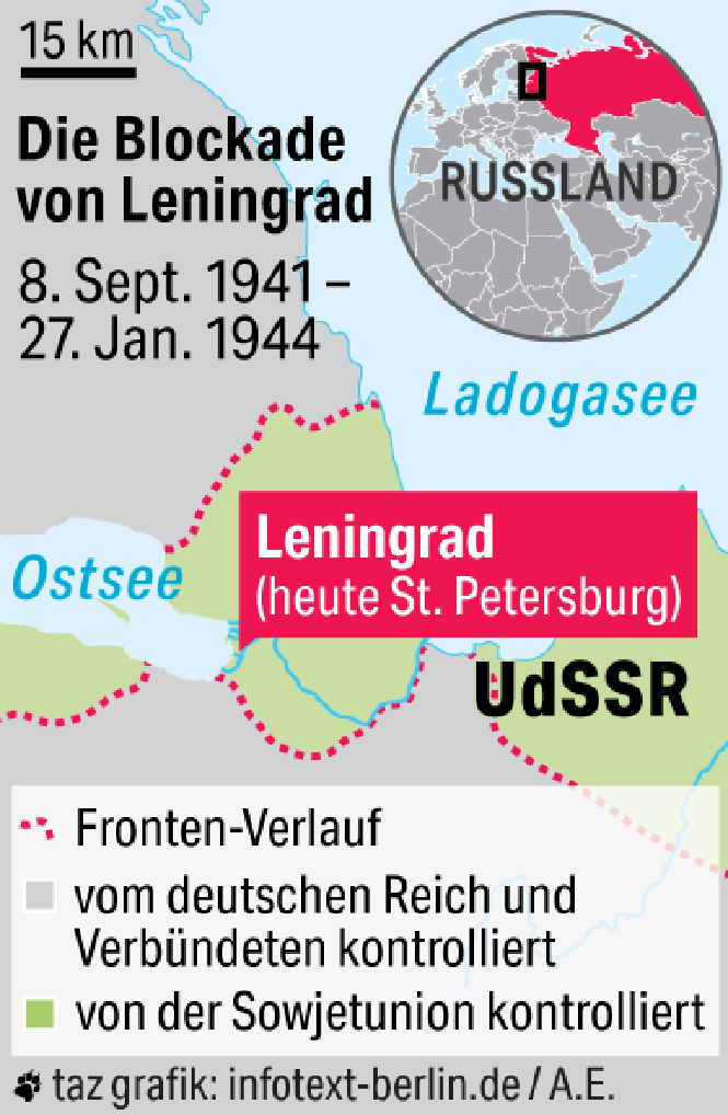 Karte von Leningrad während der Blockade.