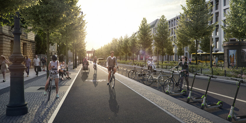 Computersimulation Unter den Linden mit Hochbord-Radweg