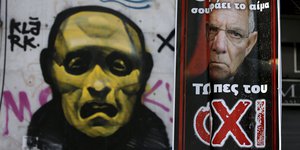 Graffiti und ein Plakat mit Bild von Schäuble