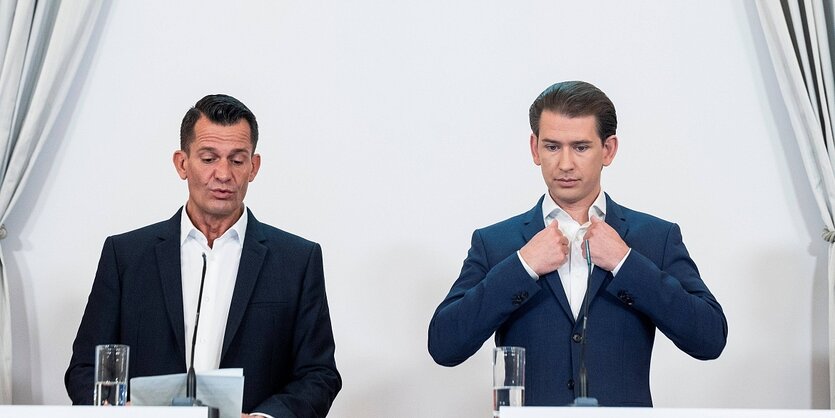 Wolfgang Mückstein und Sebastian kurz bei einer Pressekonferenz