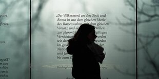 Silhouette einer frau vor einer texttafel