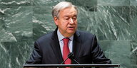 UN-Generalsekretär Antonio Guterres am Rednerpult vor der UN-Generalversammlung