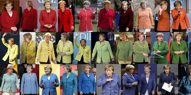 Fotomontage mit Motiven von Bundeskanzlerin Angela Merkel.