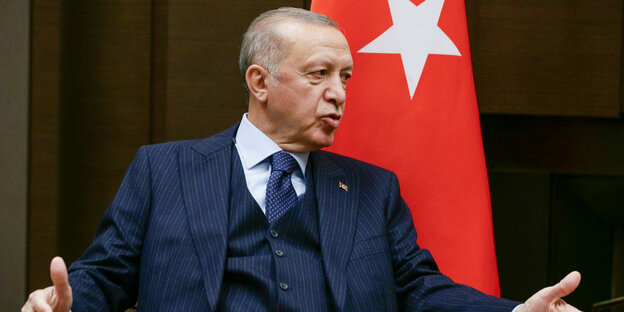 Erdogan vor einer türkischen Flagge