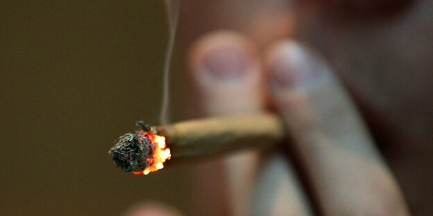 Ein Mann zieht an einem Joint Ein Mann zieht an einem Joint