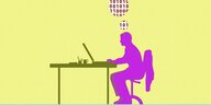 Illustration: ein Mann sitzt an einem Schreibtisch und denkt binär