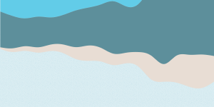Eine Grafik ohne Beschriftungen. Vier Kurven sinn übereinenader gelegt und in unterschiedlichen Farbtönen ausgefüllt: hellblau, Türkis, Lachs und grau. Die Kurven machen viele Wellen.