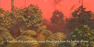 virtueller Wald, der aussieht wir ein ein richtige Wald nur seltsam rot eingefärbt ist