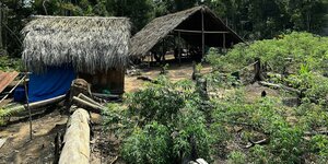 selbstgebaute Häuser stehten im Tropenwald