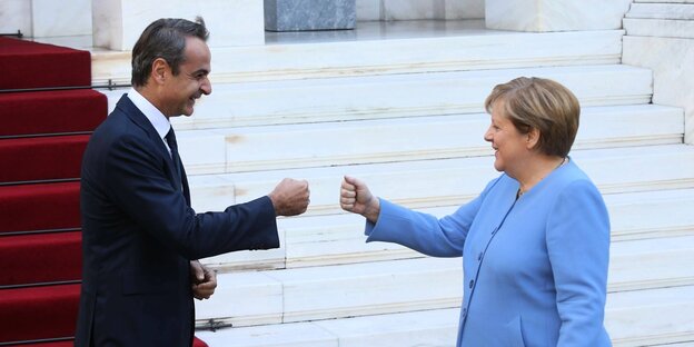 Bundeskanzlerin Angela Merkel und Premierminister Kyriakos Mitsotakis.