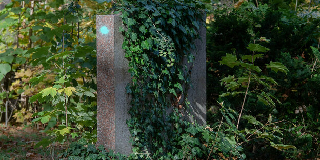 Der grüne Punkt auf dem Grabstein auf dem St. Jacobi Friedhof in Neukölln gibt den Hinweis, dass der Stein ausrangiert wird