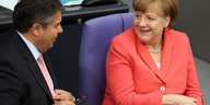 Sigmar Gabriel und Angela Merkel im Bundestag