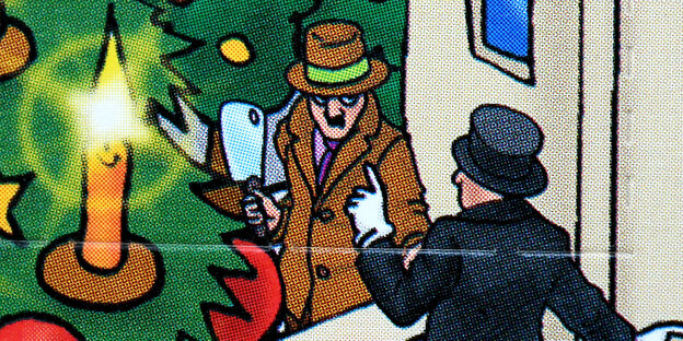 Ein Ausschnitt aus dem Hannover-Adventskalender zeigt den Serienmörder Fritz Haarmann mit einem Hackebeil in der Hand