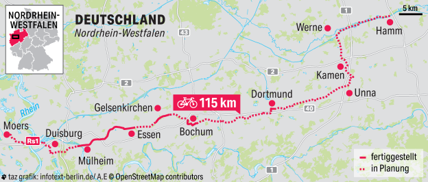 Karte des Radschnellwegs in Nordrhein-Westfalen