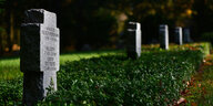 Grabsteine für die Toten des Zweiten Weltkriegs stehen auf einer Kriegsgräberstätte.