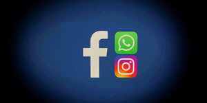 Drei Logos auf einem Screen: Facebook, Whatsapp, Instagram