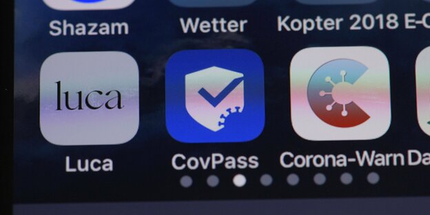 apps nebeneinander:luca, covpass, corona-warn