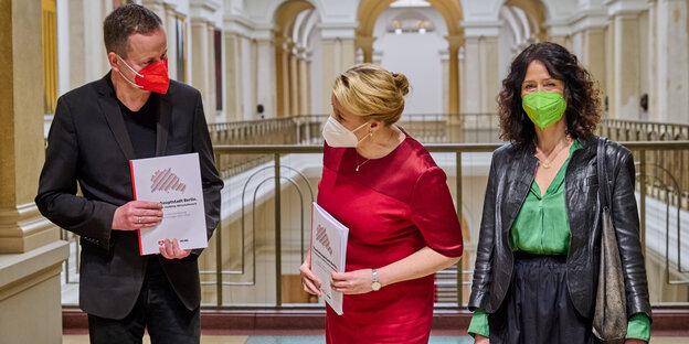 Klaus Lederer, Franziska Giffey und Bettina Jarasch im Berliner Abgeordnetenhaus