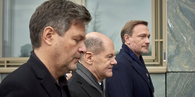 Robert Habeck, Olaf Scholz und Christian Lindner im Profil